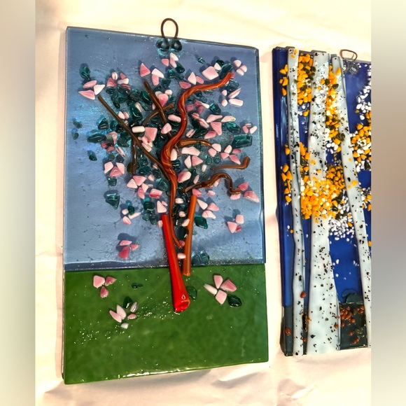 3 Custom fused all glass panels.Each panel is 3 different layers of fused glass. - Picture 2 of 7